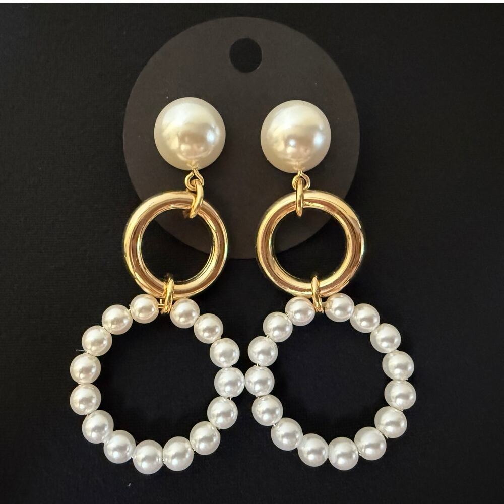 REVOLVE Ettika Gold & Pearl Double Drop Statement Earrings
